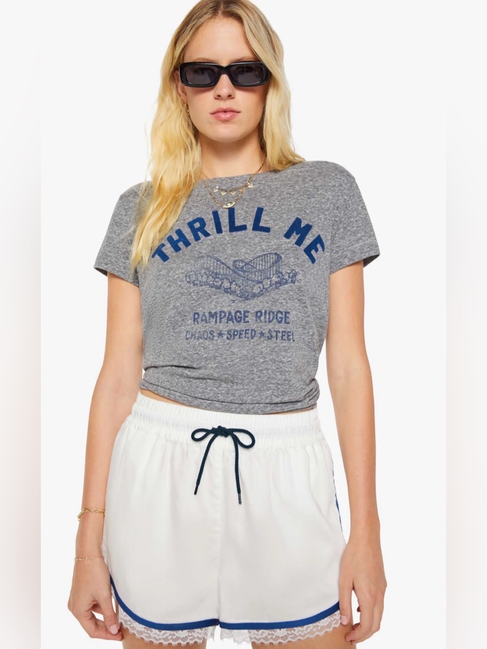 NWOT MOTHER The Boxy Goodie Goodie Tee – “Thrill Me” – Size Medium